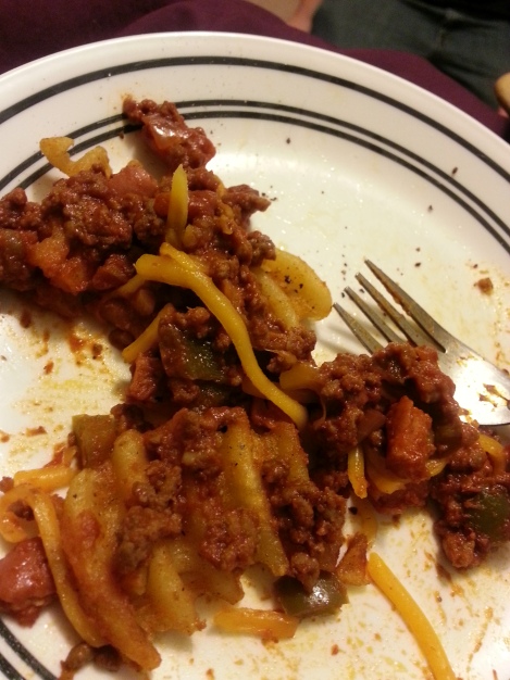 sloppy joes with cheese on waffle fries